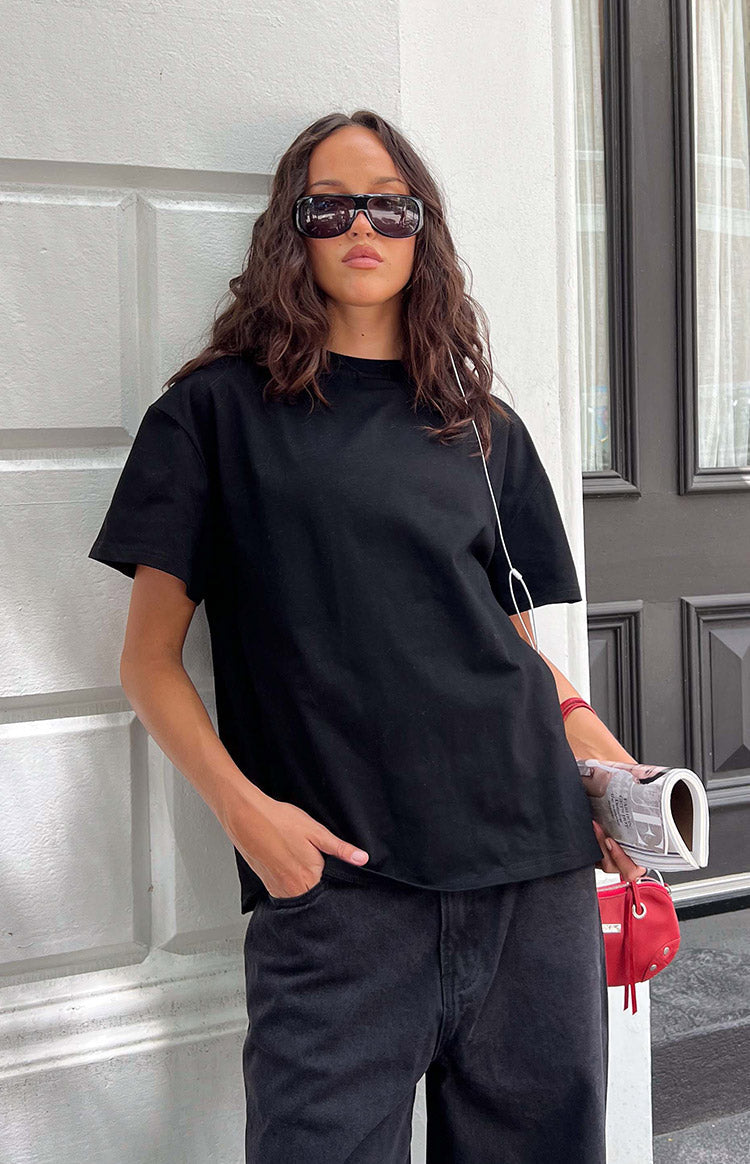 Beginning Boutique Alba Plain Black Tee black crew neck short sleeve oversized tee