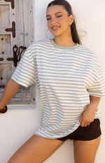 Alba Sage Stripe Oversized Tee Image