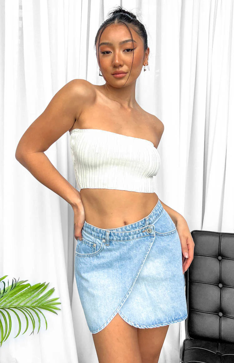 Alcmene Denim Asymmetrical Wrap Mini Skirt