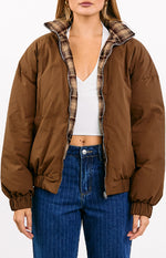 All I Wanted Brown Plaid Puffer Jacket Image
