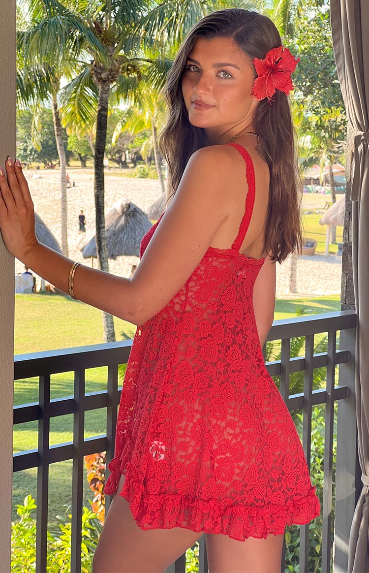 All Mine Red Lace Mini Dress | Beginning Boutique NZ