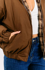 All I Wanted Brown Plaid Puffer Jacket Image