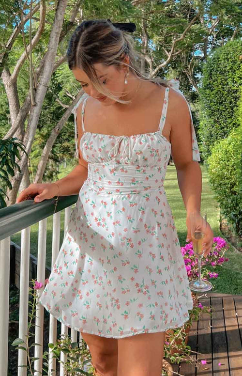 Althea White Floral Tie Strap Mini Dress – Beginning Boutique NZ