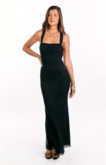 Amberley Black Mesh Formal Maxi Dress Image