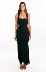 Amberley Black Mesh Formal Maxi Dress Image