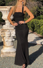 Amberley Black Mesh Formal Maxi Dress Image