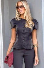 Amelina Black Button Up Organza Top