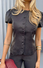 Amelina Black Button Up Organza Top