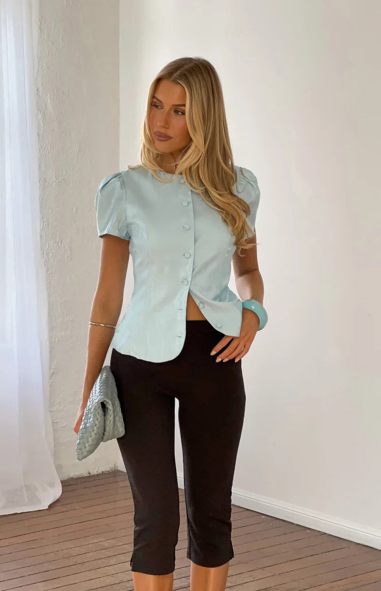 Amelina Blue Button Up Organza Top