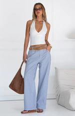 Amity Navy Stripe Mid Rise Straight Leg Jeans