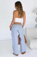 Amity Navy Stripe Mid Rise Straight Leg Jeans