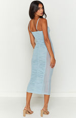 Andrea Blue Ruched Sheer Midi Dress Image