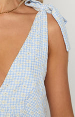 Angel Girl Blue Gingham Floral Mini Dress Image