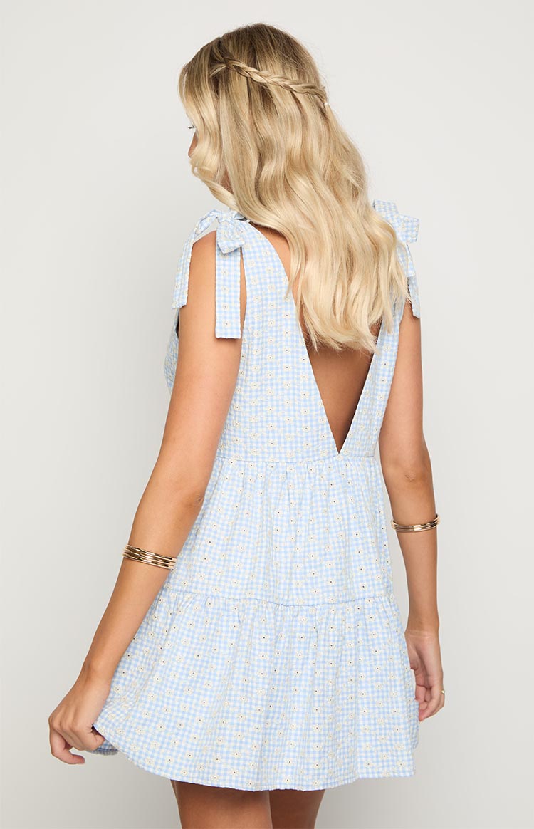 Angel Girl Blue Gingham Floral Mini Dress Image