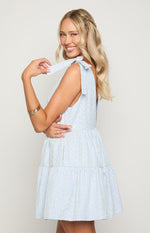 Angel Girl Blue Gingham Floral Mini Dress Image