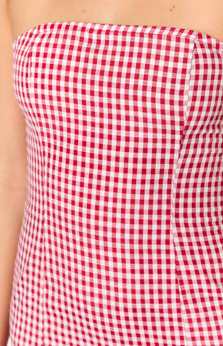 Angela Red Gingham Maxi Dress Image