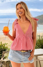Angelica Red Gingham Tie Top Image