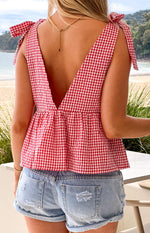 Angelica Red Gingham Tie Top Image