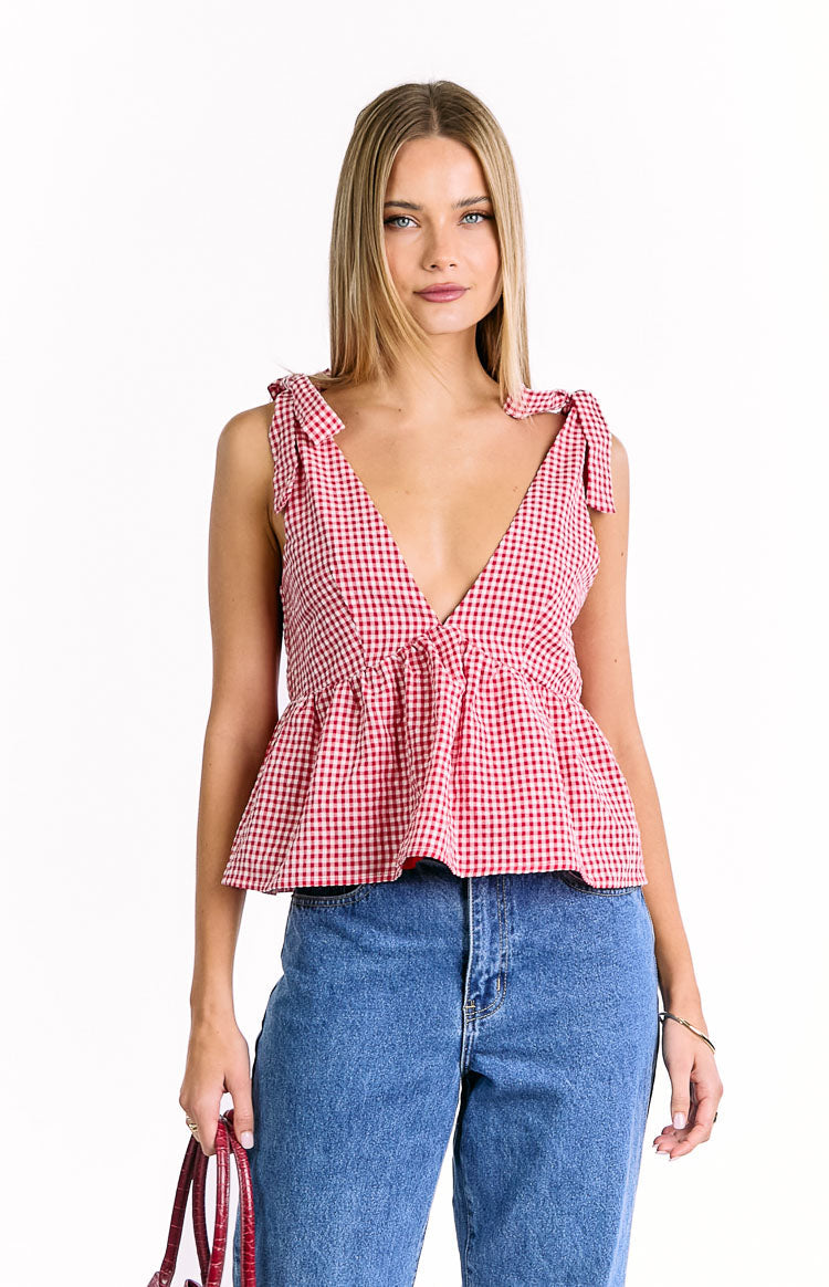 Angelica Red Gingham Tie Top Image