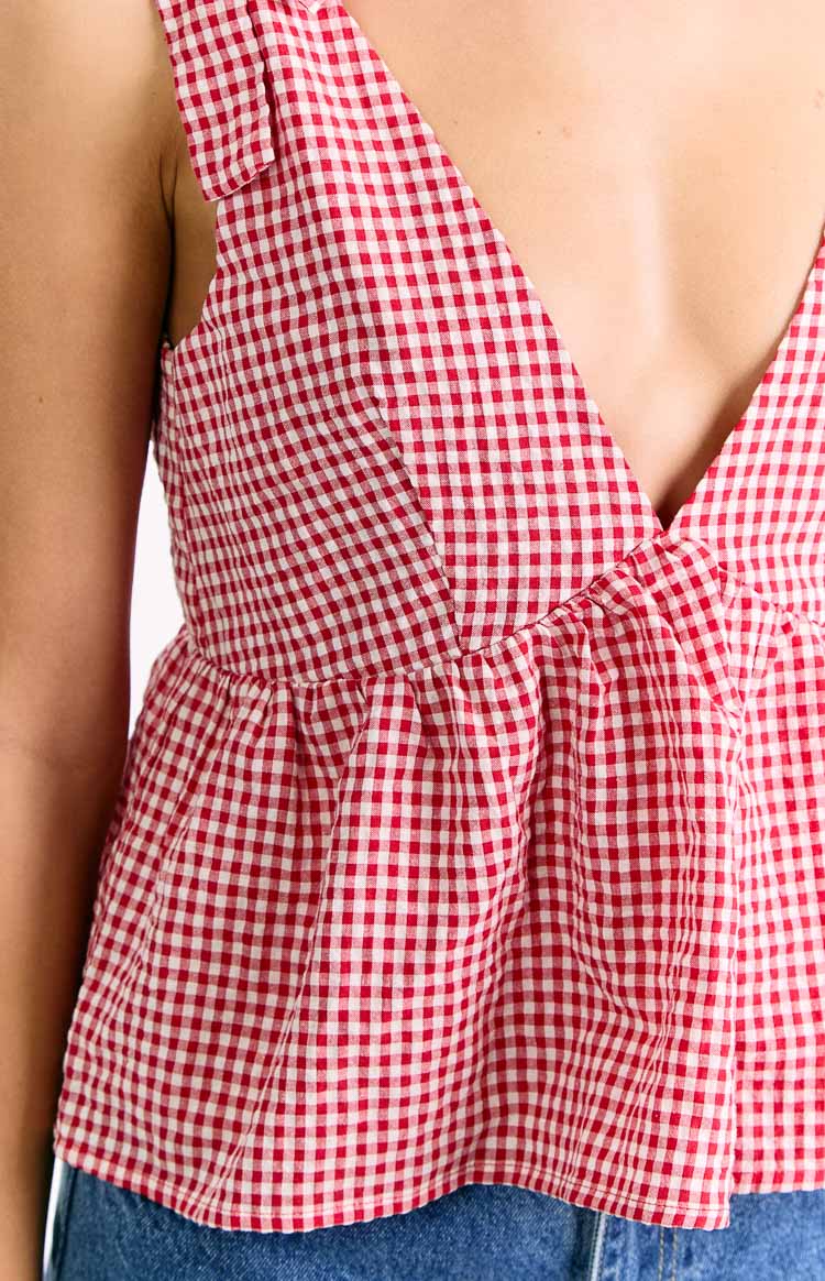 Angelica Red Gingham Tie Top Image