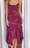 Beginning Boutique Another World Plum Sequin Midi Dress plum sequin floral midi dress with scoop neck spaghetti straps handke