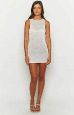 Arina White Sequin Knit Mini Dress
