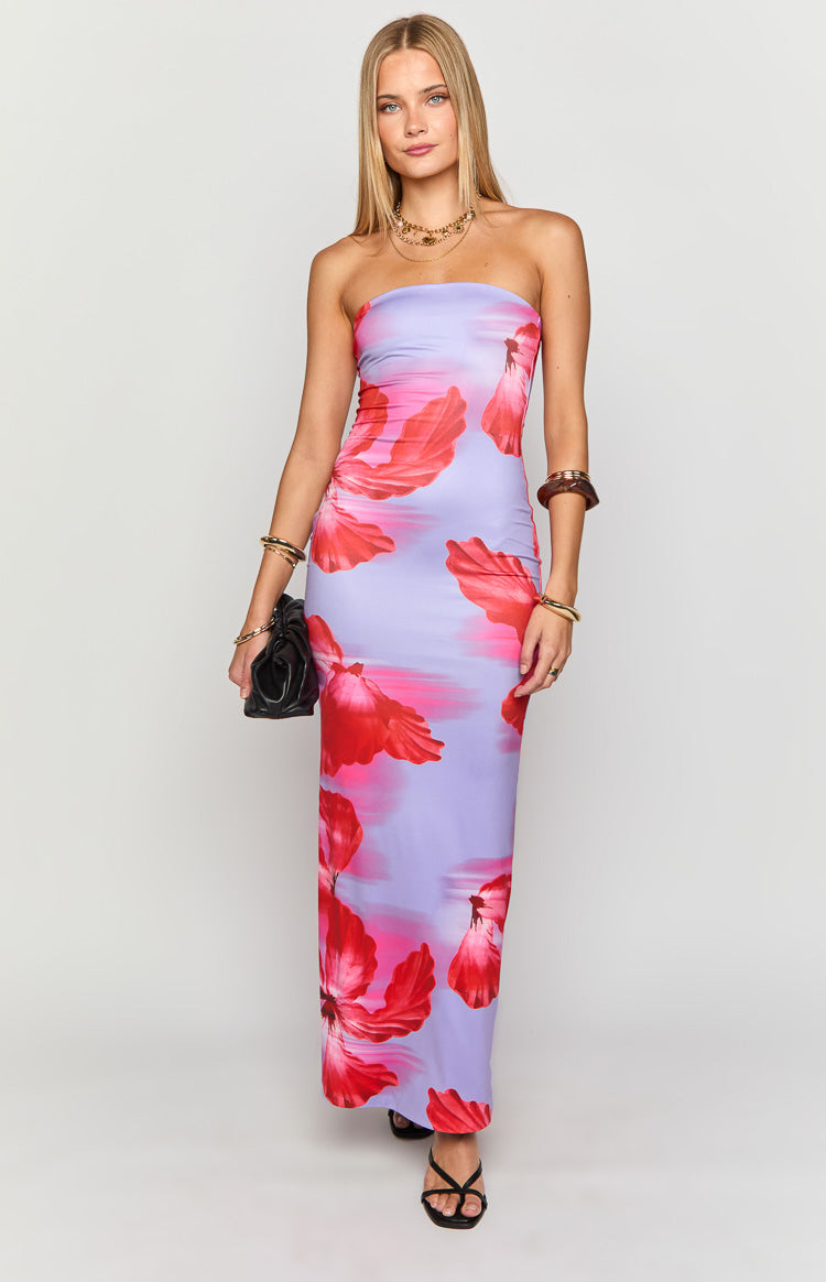 Arizona Purple Floral Print Maxi Dress Image