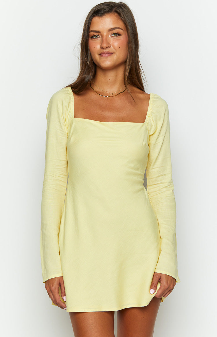 Arna Yellow Long Sleeve Mini Dress | Beginning Boutique NZ Arna Yellow Long Sleeve Mini Dress | Beginning Boutique NZ