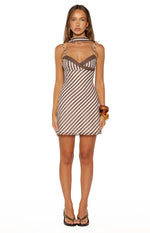 Arti Brown Stripe Scarf Micro Mini Dress