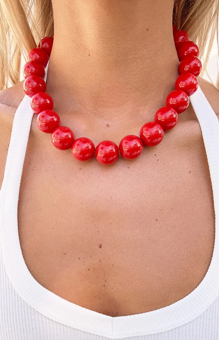 Asher Red Beaded Necklace