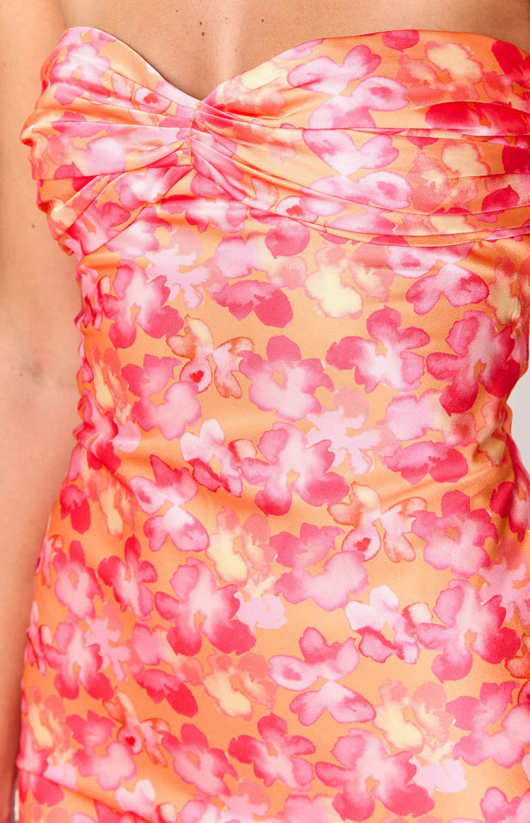 Ashley Pink And Orange Floral Formal Maxi Dress