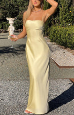 Astlee Yellow Satin Formal Maxi Dress Image