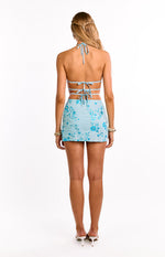 Atana Blue Beaded Halter Party Mini Dress Image