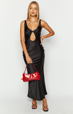 Attina Black Satin Maxi Dress Image