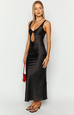 Attina Black Satin Maxi Dress Image
