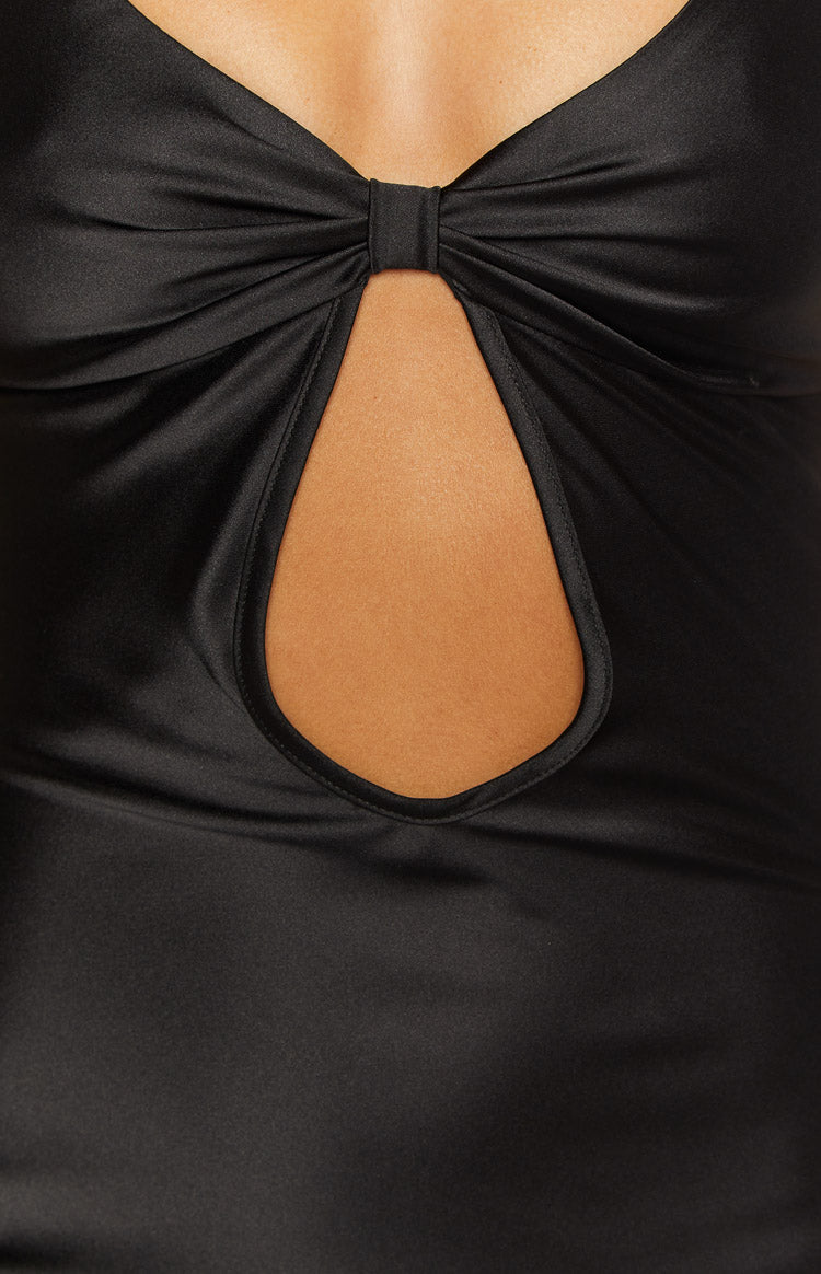 Attina Black Satin Maxi Dress Image