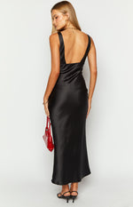 Attina Black Satin Maxi Dress Image