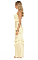 Audra Yellow Ruffle Satin Maxi Dress Image