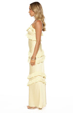 Audra Yellow Ruffle Satin Maxi Dress