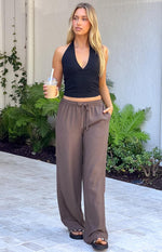 Avandi Brown Stripe Drawstring Waistband Pants Image