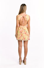 Aveta Yellow Bloom Tie Mini Dress Image