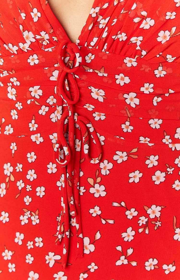 Ayla Red Floral Short Sleeve Maxi Dress Image