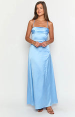 Blaise Blue Satin Maxi Dress