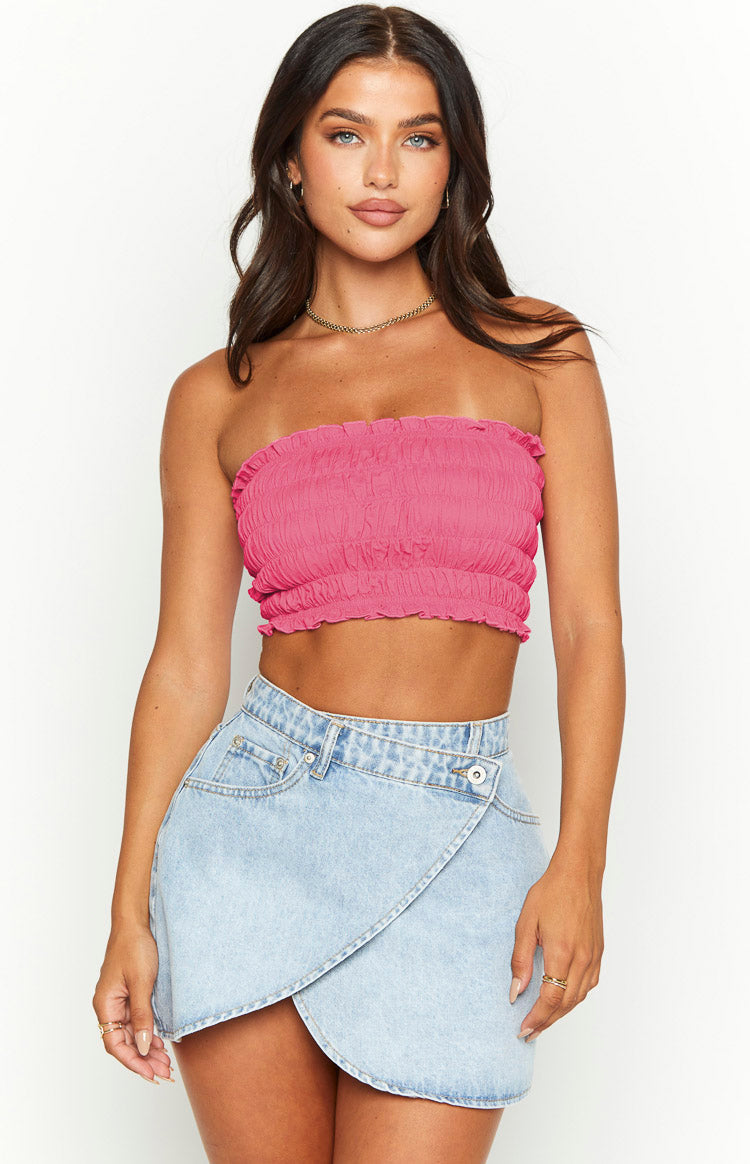 Kyra Pink Linen Blend Crop Top Image