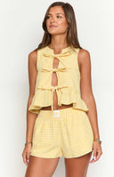 Beginning Boutique Baxter Yellow Gingham Shorts yellow gingham elasticated waist relaxed fit mini shorts