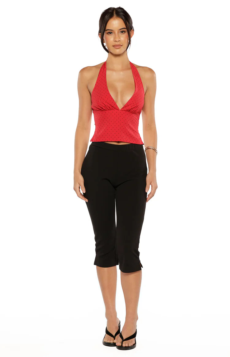 Beau Red Chiffon Polka Dot Halter Neck Top