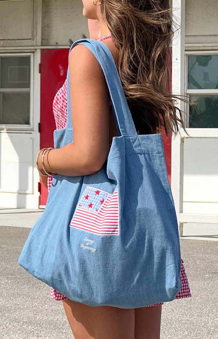 Beginning Washed Denim USA Tote Bag Image