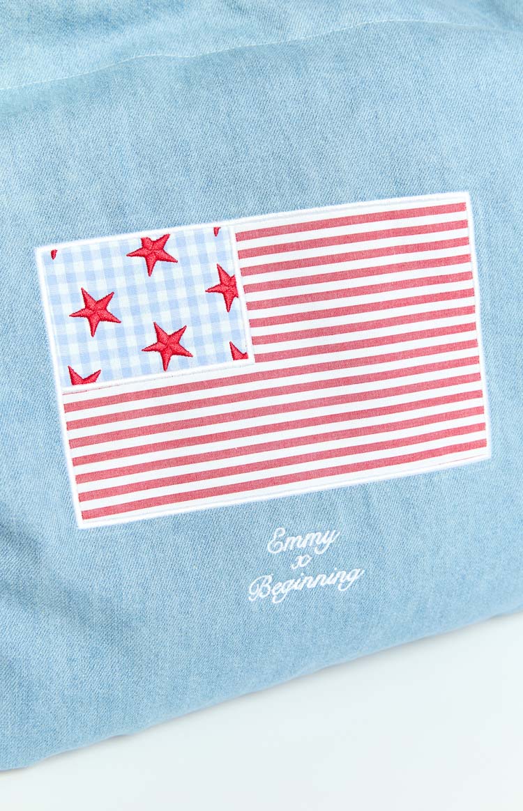 Beginning Washed Denim USA Tote Bag Image