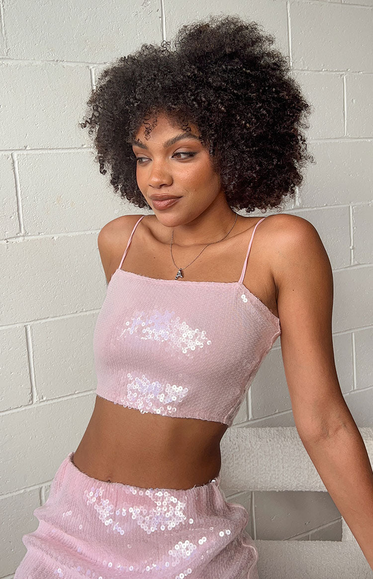 Bellah Pink Sequin Crop Top | Beginning Boutique NZ