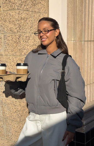 Benson Grey Puff Bomber Jacket